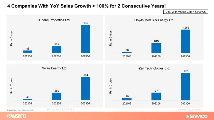 These companies have given a 100% YoY sales growth for 2 consecutive years.
