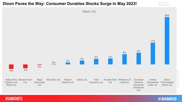 The below chart shows the performance of consumer durable stocks in May 2023.