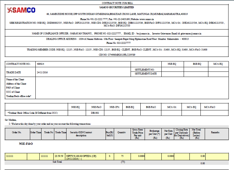 Contract Note By A Stock Broker